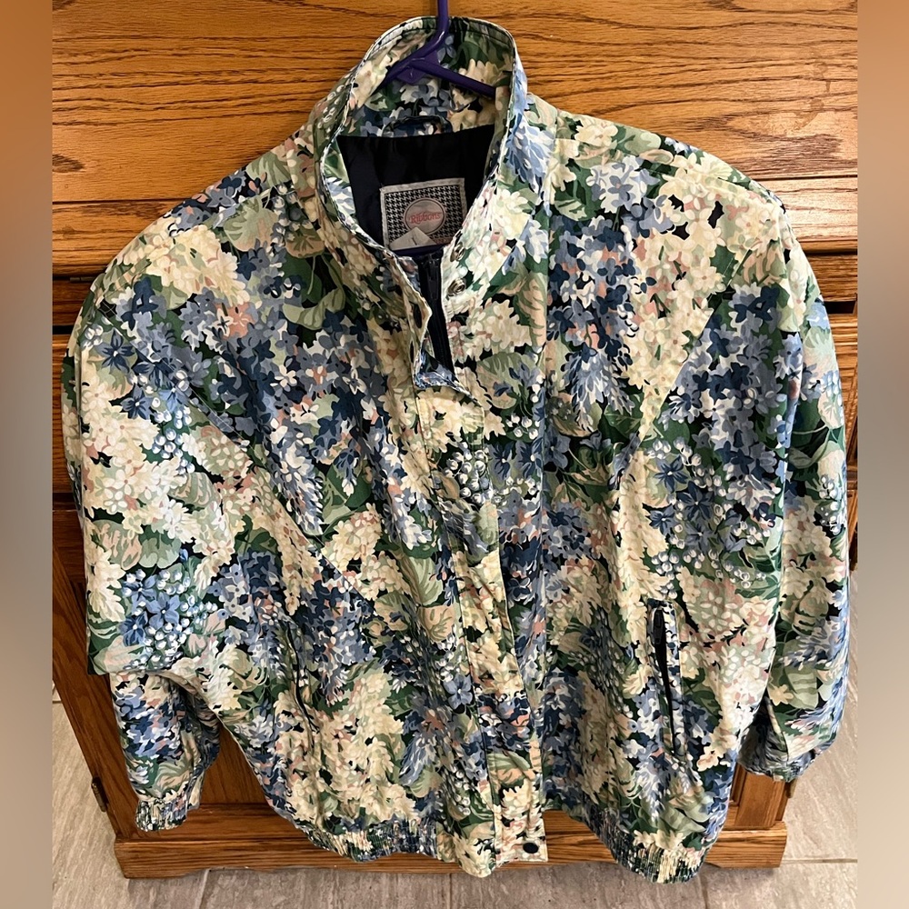 Rare Find! Vintage Ribbons Floral Lined Windbreaker Jacket - Size Large - Picture 3 of 17